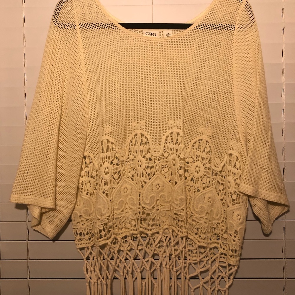 CATO Creme Embroidered Medium Sheer Blouse